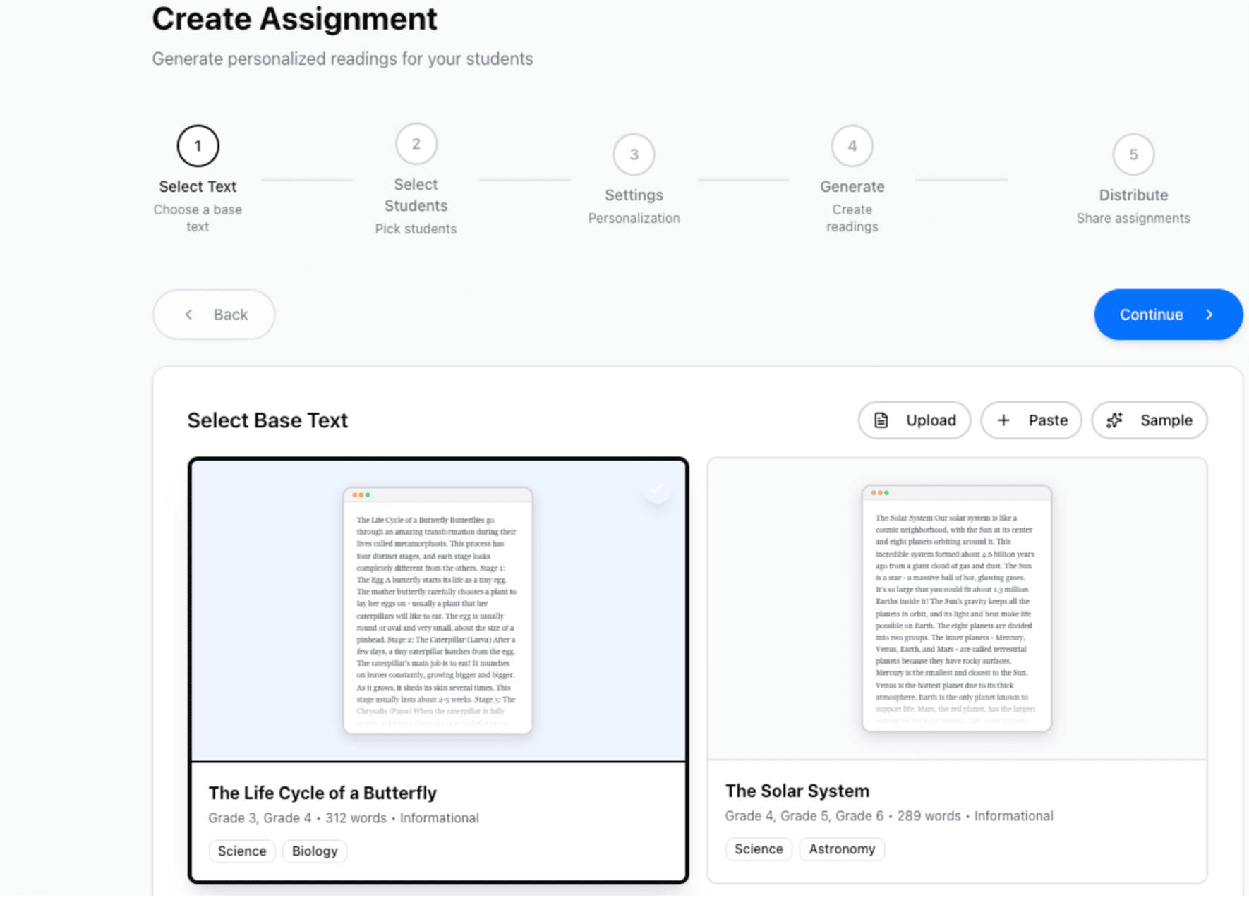Upload interface showing text input